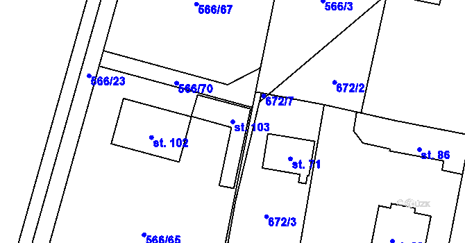 Parcela st. 103 v KÚ Křivousy, Katastrální mapa