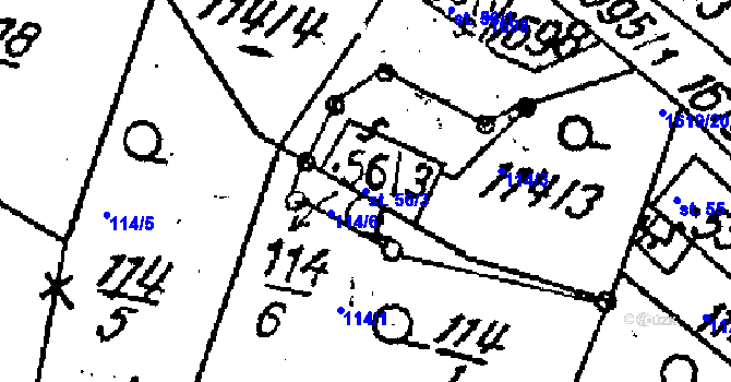 Parcela st. 56/3 v KÚ Jakubov, Katastrální mapa