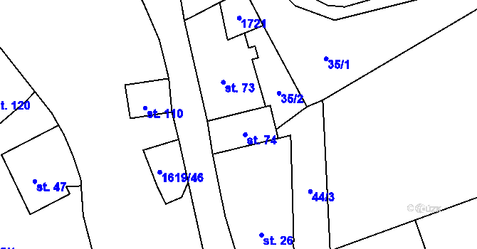 Parcela st. 74 v KÚ Jakubov, Katastrální mapa
