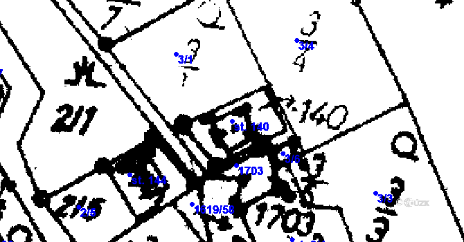 Parcela st. 140 v KÚ Jakubov, Katastrální mapa