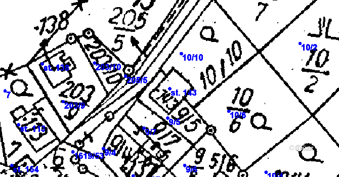 Parcela st. 143 v KÚ Jakubov, Katastrální mapa