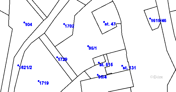 Parcela st. 95/1 v KÚ Jakubov, Katastrální mapa