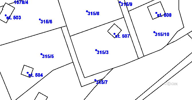 Parcela st. 315/3 v KÚ Jakubov, Katastrální mapa