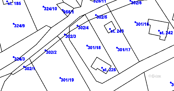 Parcela st. 301/18 v KÚ Vojkovice nad Ohří, Katastrální mapa