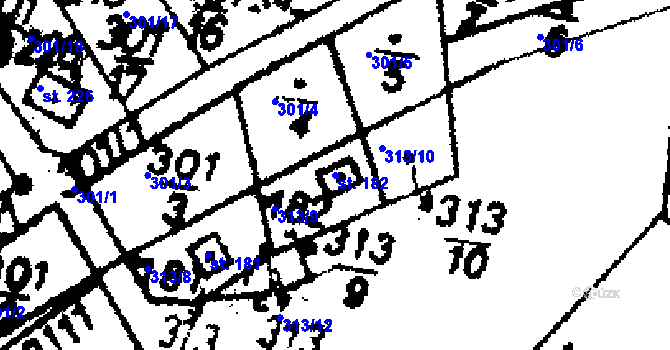 Parcela st. 182 v KÚ Vojkovice nad Ohří, Katastrální mapa