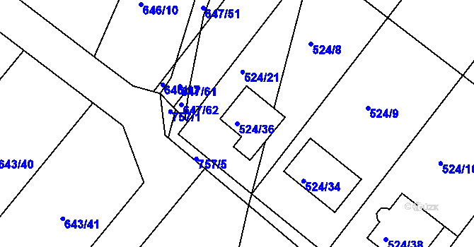 Parcela st. 524/36 v KÚ Vojkovice u Židlochovic, Katastrální mapa