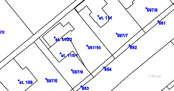 Parcela st. 597/16 v KÚ Vojkovice, Katastrální mapa