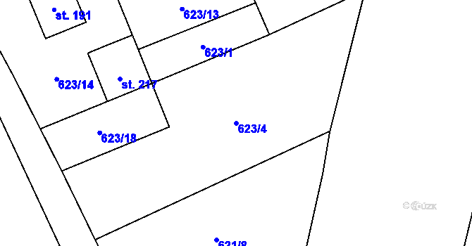 Parcela st. 623/4 v KÚ Vojkovice, Katastrální mapa