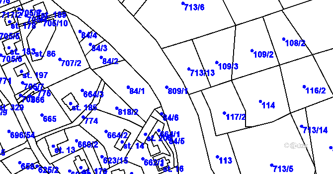 Parcela st. 809/1 v KÚ Vojkovice, Katastrální mapa