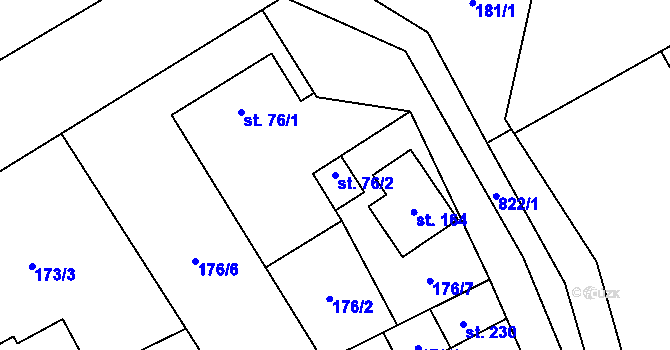 Parcela st. 76/2 v KÚ Vojkovice, Katastrální mapa