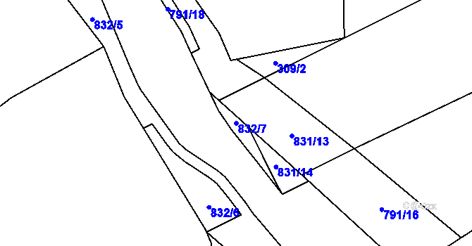 Parcela st. 832/7 v KÚ Vojkovice, Katastrální mapa