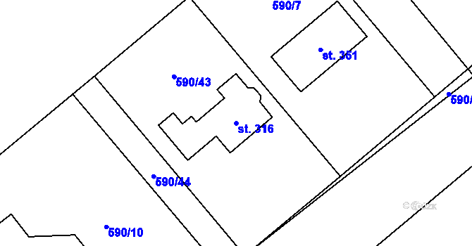 Parcela st. 316 v KÚ Vojkovice, Katastrální mapa