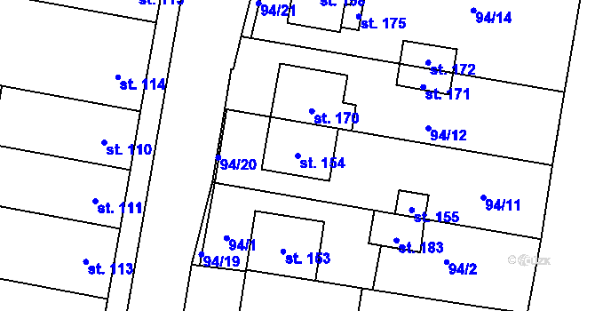 Parcela st. 154 v KÚ Vojnice u Olomouce, Katastrální mapa