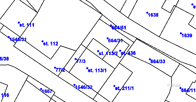 Parcela st. 113/2 v KÚ Vojnův Městec, Katastrální mapa
