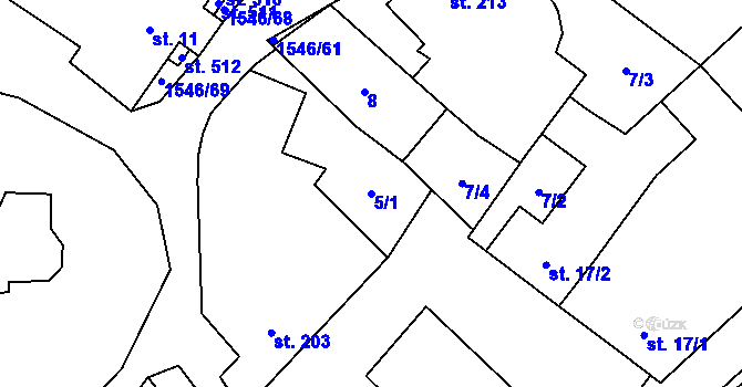 Parcela st. 5/1 v KÚ Vojnův Městec, Katastrální mapa