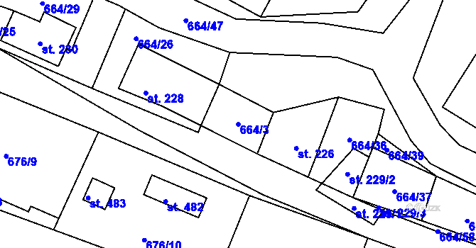 Parcela st. 664/3 v KÚ Vojnův Městec, Katastrální mapa