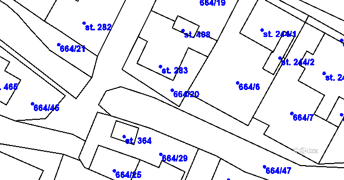 Parcela st. 664/20 v KÚ Vojnův Městec, Katastrální mapa