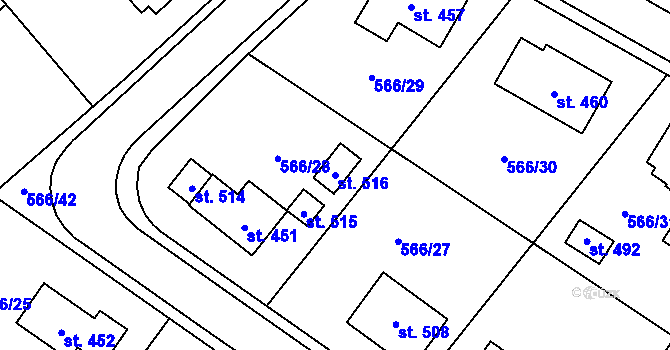 Parcela st. 516 v KÚ Vojnův Městec, Katastrální mapa