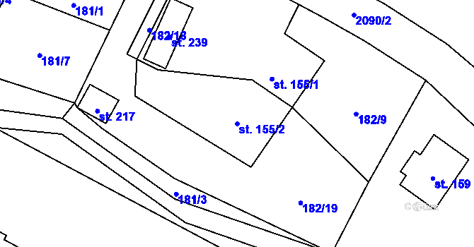 Parcela st. 155/2 v KÚ Vojtěchov u Hlinska, Katastrální mapa