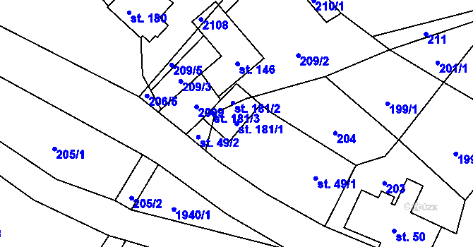 Parcela st. 181/1 v KÚ Vojtěchov u Hlinska, Katastrální mapa
