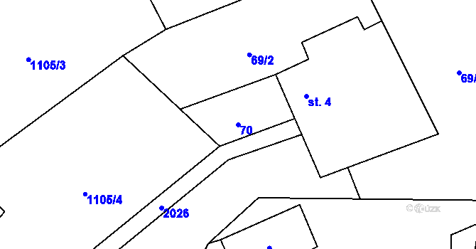 Parcela st. 70 v KÚ Vojtěchov u Hlinska, Katastrální mapa