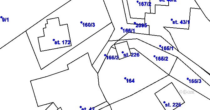 Parcela st. 166/2 v KÚ Vojtěchov u Hlinska, Katastrální mapa