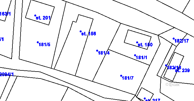 Parcela st. 181/4 v KÚ Vojtěchov u Hlinska, Katastrální mapa