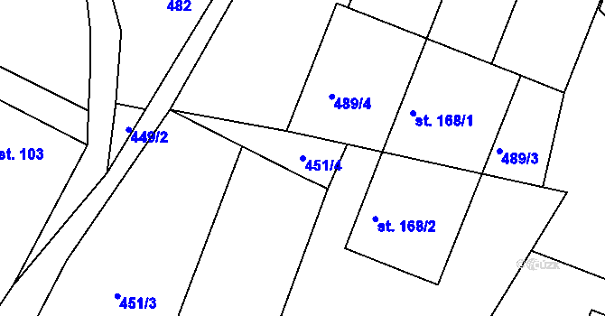 Parcela st. 451/4 v KÚ Vojtěchov u Hlinska, Katastrální mapa