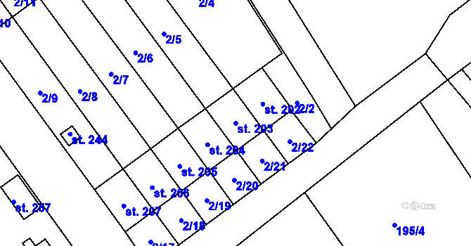 Parcela st. 203 v KÚ Volanice, Katastrální mapa