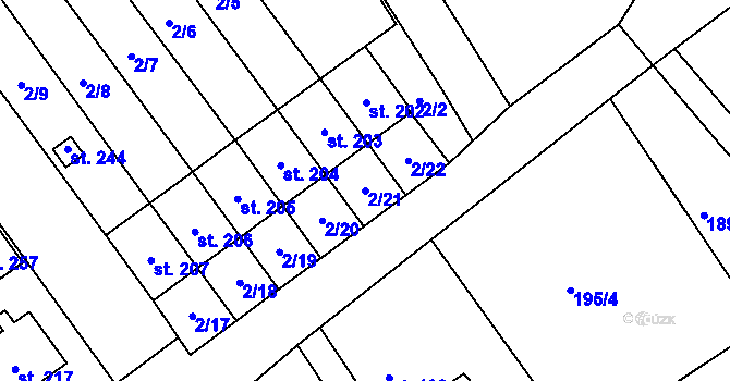 Parcela st. 2/21 v KÚ Volanice, Katastrální mapa
