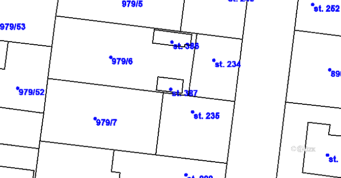 Parcela st. 387 v KÚ Volárna, Katastrální mapa