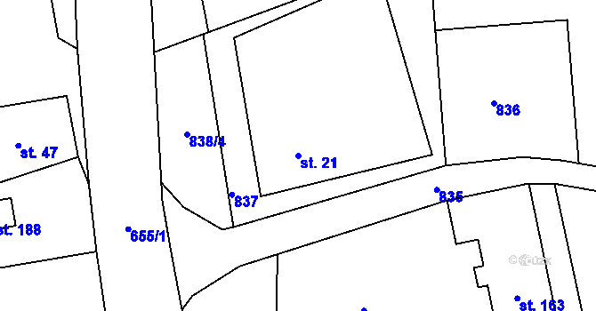 Parcela st. 21 v KÚ Chlum u Volar, Katastrální mapa