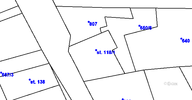Parcela st. 118/1 v KÚ Chlum u Volar, Katastrální mapa