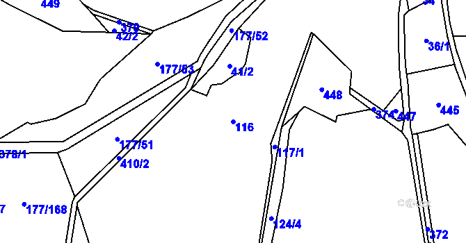Parcela st. 116 v KÚ Milešice, Katastrální mapa