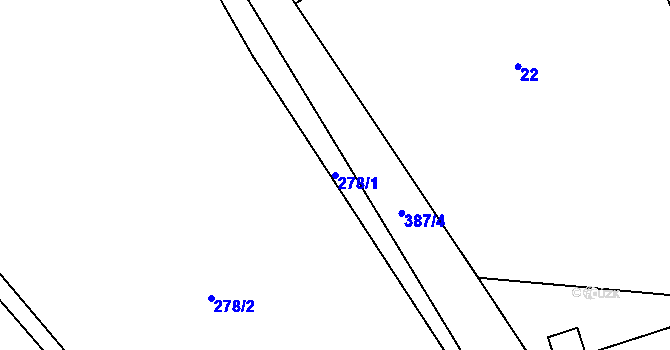 Parcela st. 278/1 v KÚ Milešice, Katastrální mapa
