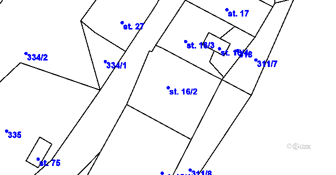 Parcela st. 16/2 v KÚ Mlynářovice u Volar, Katastrální mapa