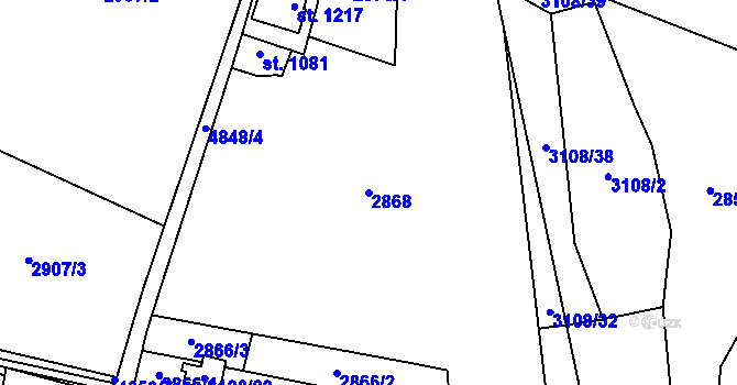Parcela st. 2868 v KÚ Volary, Katastrální mapa