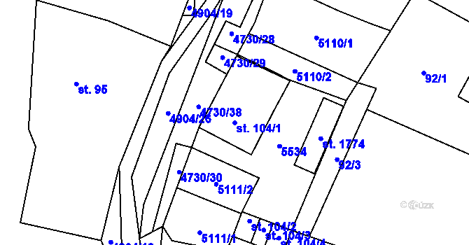 Parcela st. 104/1 v KÚ Volary, Katastrální mapa