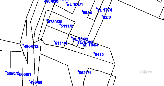 Parcela st. 104/4 v KÚ Volary, Katastrální mapa