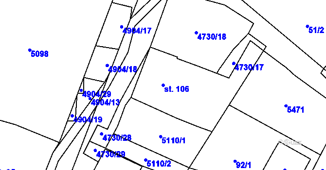 Parcela st. 106 v KÚ Volary, Katastrální mapa