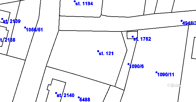Parcela st. 121 v KÚ Volary, Katastrální mapa