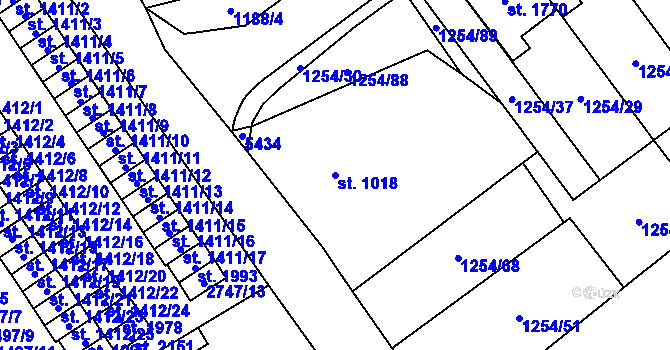 Parcela st. 1018 v KÚ Volary, Katastrální mapa
