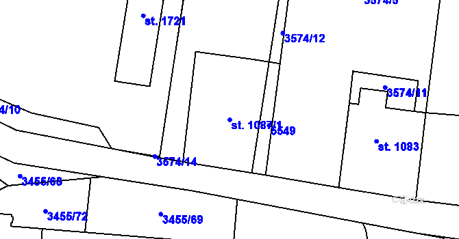 Parcela st. 1087/1 v KÚ Volary, Katastrální mapa