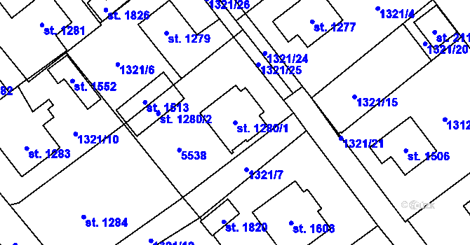 Parcela st. 1280/1 v KÚ Volary, Katastrální mapa