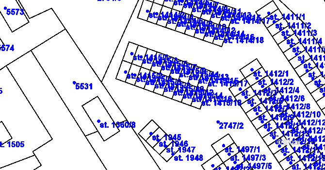 Parcela st. 1415/10 v KÚ Volary, Katastrální mapa