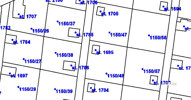 Parcela st. 1695 v KÚ Volary, Katastrální mapa