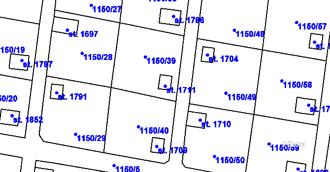 Parcela st. 1711 v KÚ Volary, Katastrální mapa