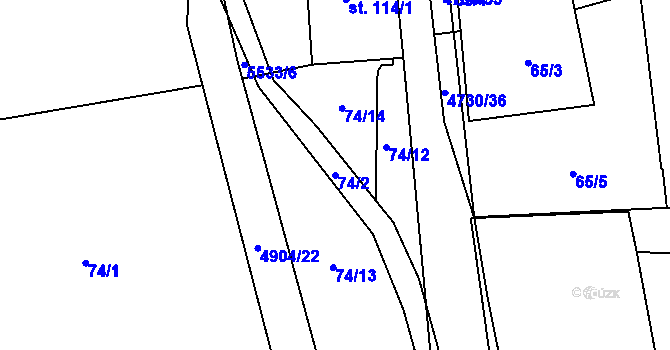Parcela st. 74/2 v KÚ Volary, Katastrální mapa