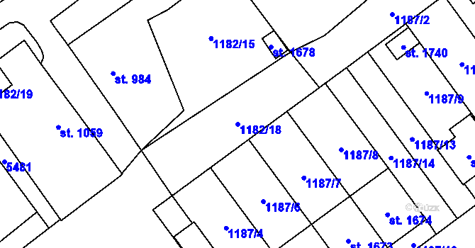 Parcela st. 1182/18 v KÚ Volary, Katastrální mapa