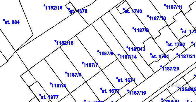 Parcela st. 1187/8 v KÚ Volary, Katastrální mapa